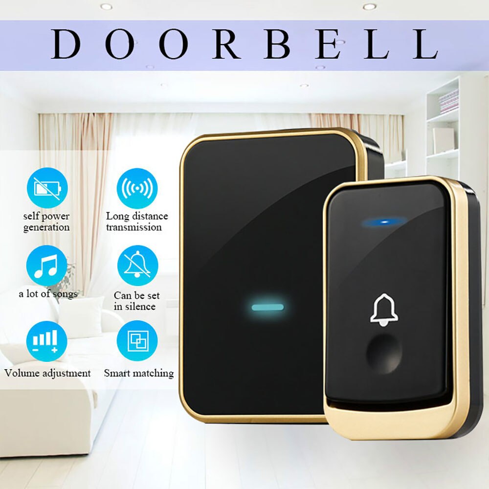 Wireless Doorbell Waterproof smart Door Bell 110V-220V 1 button 1 2 receiver self generation no Need battery cordless Doorbell: Option-1-1-G / EU plug