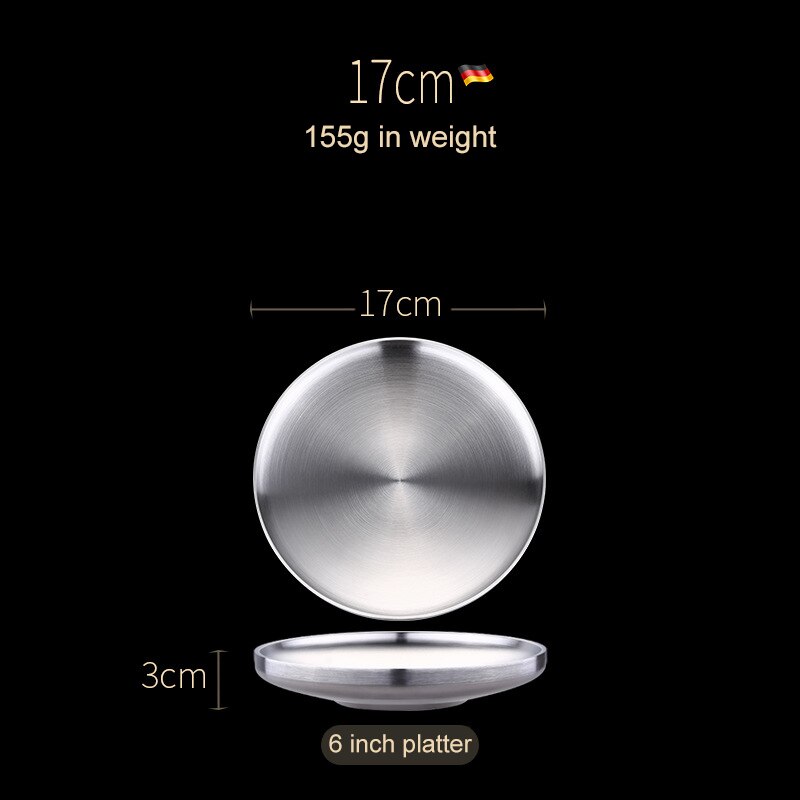304 Roestvrij Stalen Ronde Steak Plaat Lade Single Layer Salade Fruit Ontbijt Steak Lade Bbq Servies Schotel: 17 cm
