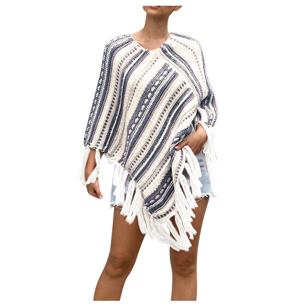 Vrouwen Winter Gebreide Cashmere Poncho Capes Shawl Vesten Trui Jas: WHITE