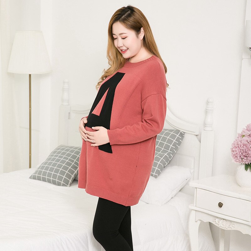 Grande taille robe de maternité plus gros automne et hiver vêtements veste pull femmes longue section chemise marée: Rouge / XXXL