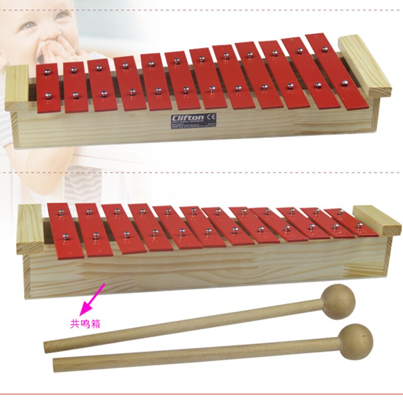 12 Note Glockenspiel Xylofoon Educatief Muziekinstrument Percussie Rode Aluminium + Grenen Xylofoon