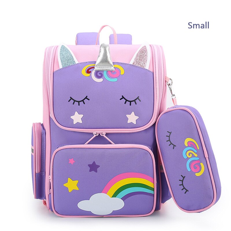 Kinderen 3D Waterdichte Lichtgewicht School Rugzak Orthopedische Boekentas Meisjes Leuke Regenboog Schooltas Hoge Capaciteit Sac: Purple Small