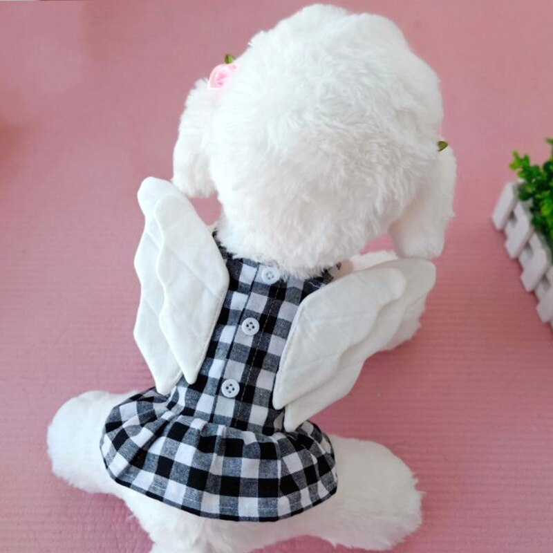 Vêtements d&#39;été pour chiens, Costume pour animaux de compagnie, jupe à carreaux avec ailes, décor de fête d&#39;anniversaire, robe douce pour petit chien