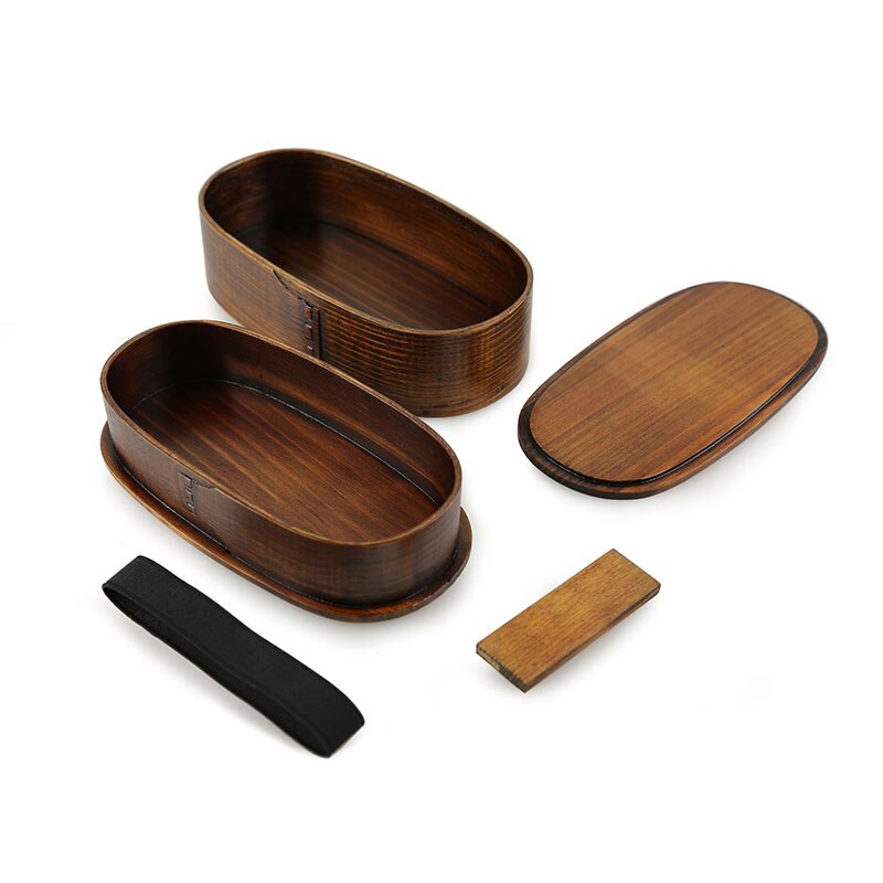 Unibird Japanese Syle Wooden Lunch Box Double Layer Natural Wood Bento Box Food Container for Kids Adults