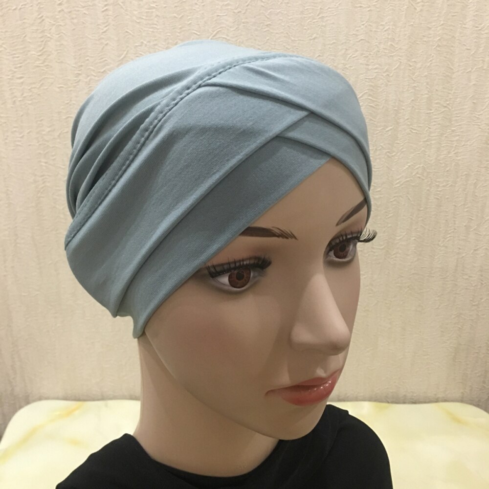 Muslimische Frauen Hijab Turban Hütte Kopf Schal Haarausfall Krebs Chemo Deckel Kopftuch wickeln Islamischen Mütze Motorhaube strecken Headwear Hütte: 15 grau Grün