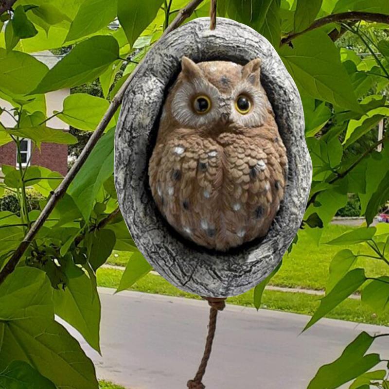 Garden Statue Cartoon Owl Tree Decoration Crafts Owl Outdoor Garden Pendant Home Landscaping Backyard Lawn Decoration