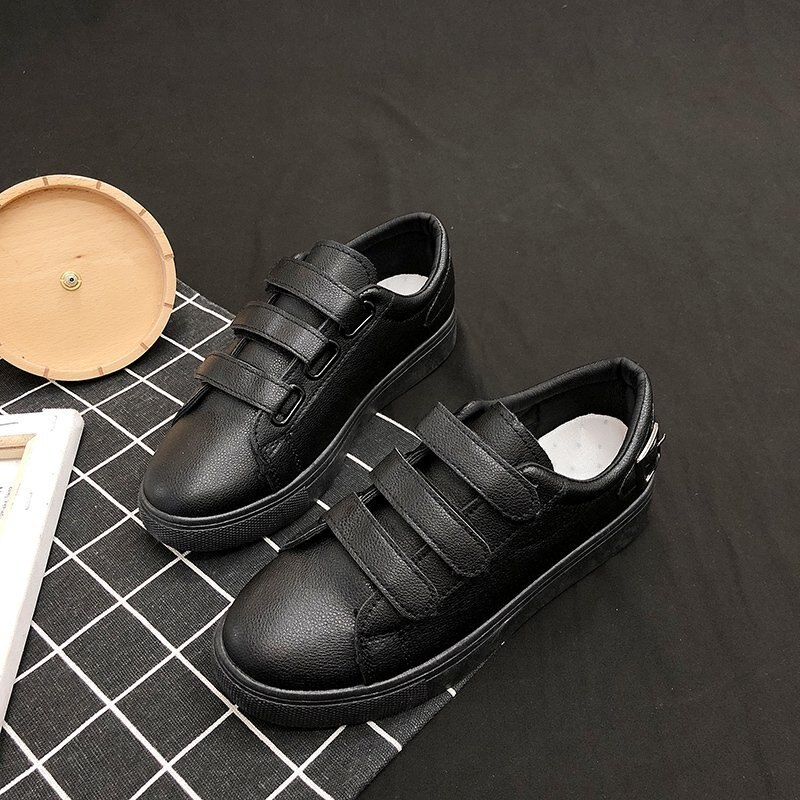 Lucyever casual kardborre skor platt klack dam spänne plattform sneakers kvinna tjock botten utomhus promenadskor dam: Svart / 39