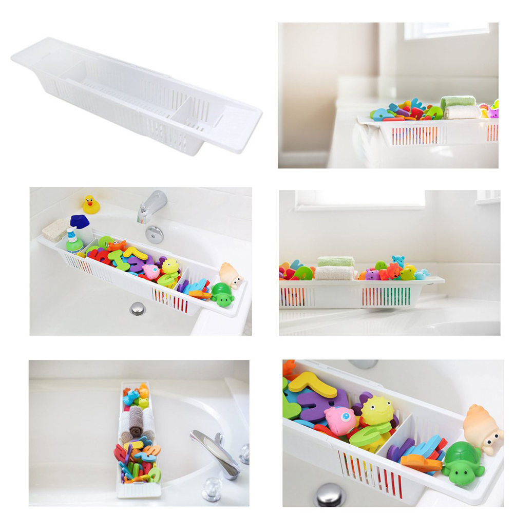 Bathtub Caddy Tray Plastic Bathtub Basket Shelf Rack Bath Toys Organizer Retractable Storage Rack I88 #1