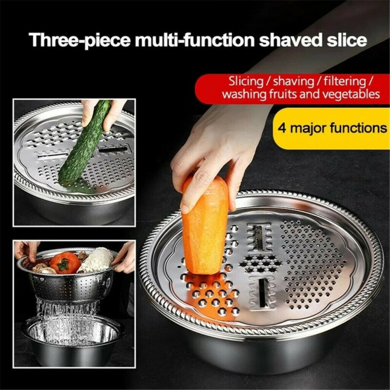 Neue 3 stücke Edelstahl Topf Gemüse Cutter Schneidemaschine Ablauf Korb Sieb Siebe Küche Reibe Sieb Reis Waschen Filter