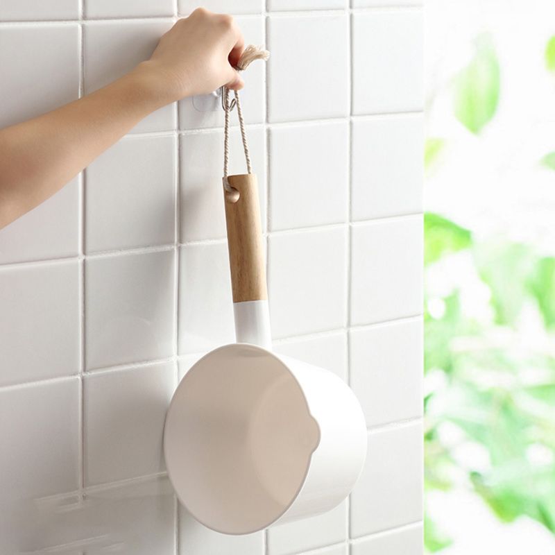 Kitchen Wooden Long Handle Water Ladle Bathroom White Scoop Japanese Style Home Bathroom Accessories