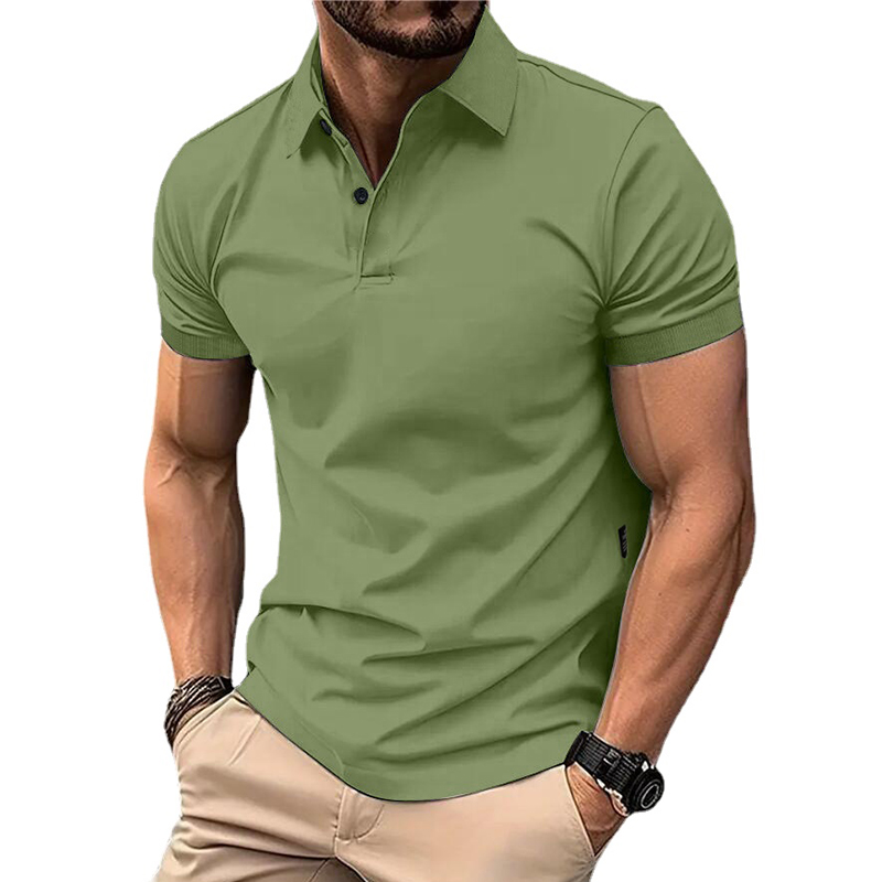 polo estiva da uomo in tinta unita, manica corta, bottoni con risvolto, magliette da uomo, casuale, streetwear, leggere, da jogging: XL / Oro