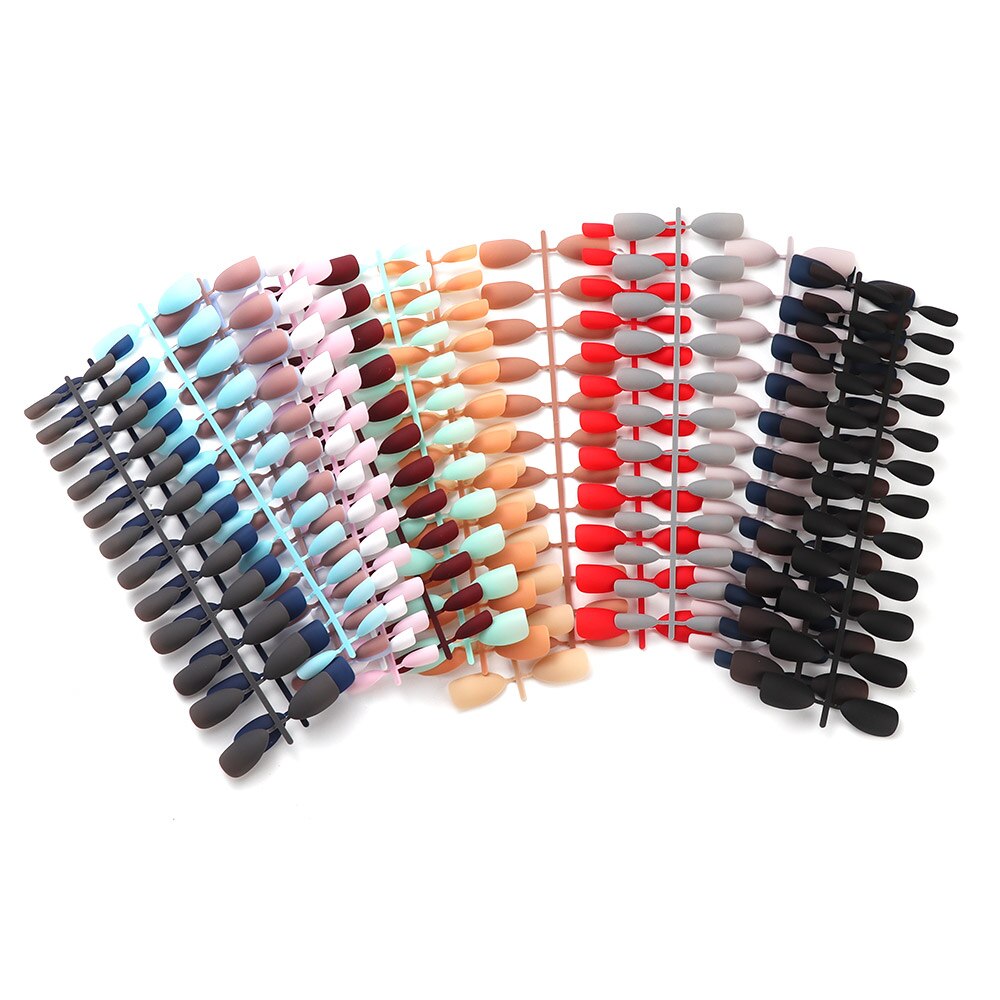 24 stuks/set matte nepnagels populaire lange tip patch pure kleur nagelchip nagelverlengingen kunstmatige nagelkunst accessoires