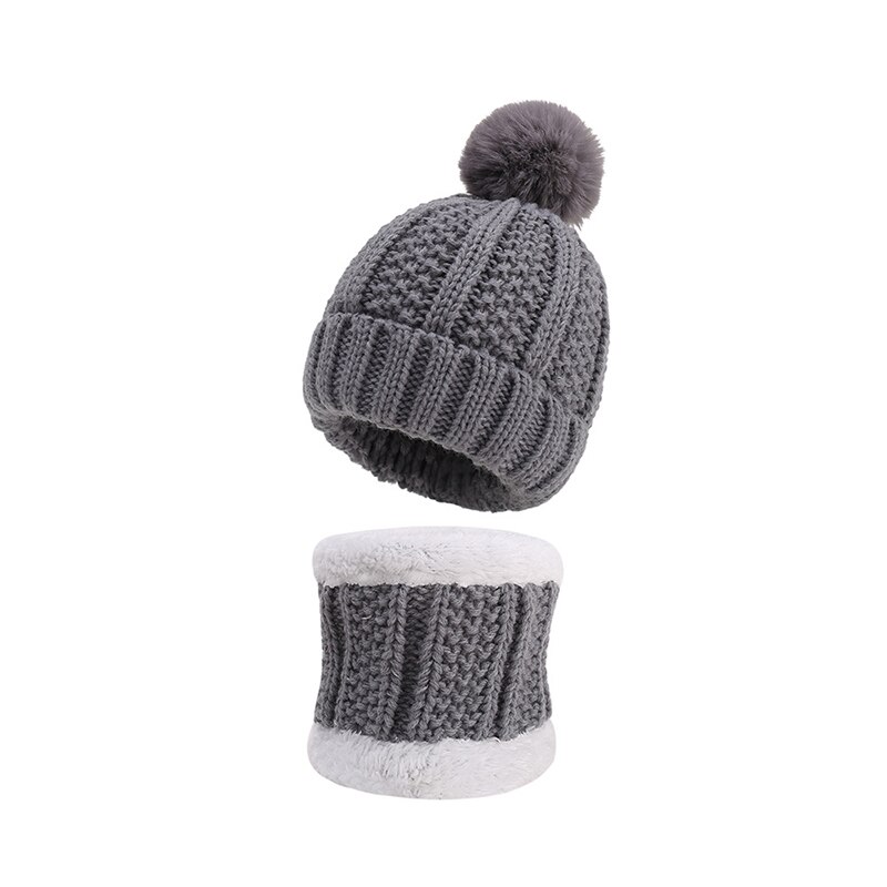 Tweedelige muts sjaal set muts kindermutsen meisjes mutsen bal pompon houd warm winter gebreide skullies kinderen bot: Grijs