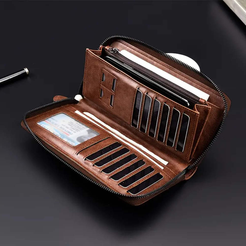 Men Long RFID Blocking Wallet Zipper Multi Card Holder Leather Credit Card Organizer Anti Theft Purse for Men