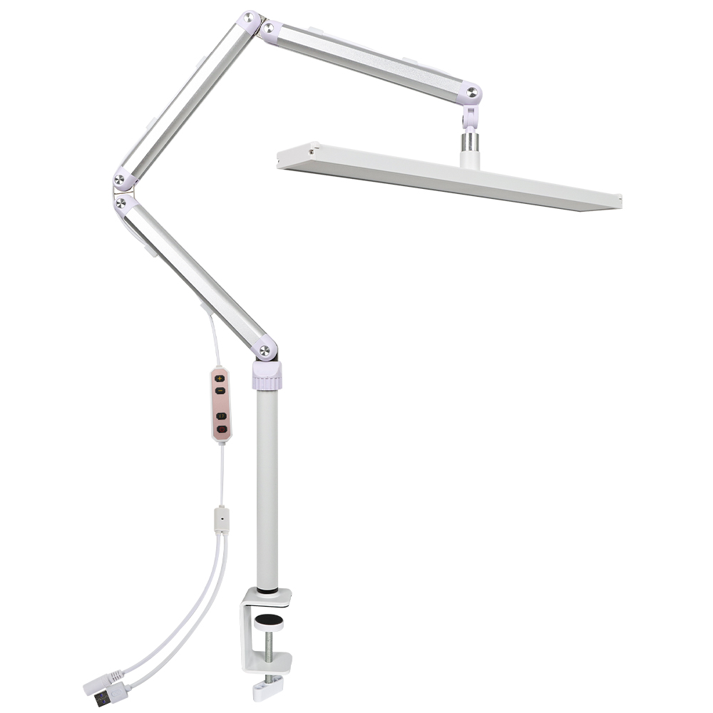 Lampada da scrivania a LED 3000K-6000K con morsetto 1400LM Lampada da banco da lavoro con braccio oscillante in metallo luminoso e accattivante per gli occhi Doppio adattatore/porta USB per ufficio: WHITE