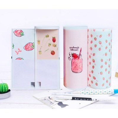 Meisjes Grade 4 Droom Pen Box Mode Penhouder Verse Jongen Basisschool Cilinder multifunctionele Schrijfmap Briefpapier tas: Girlish strawberry