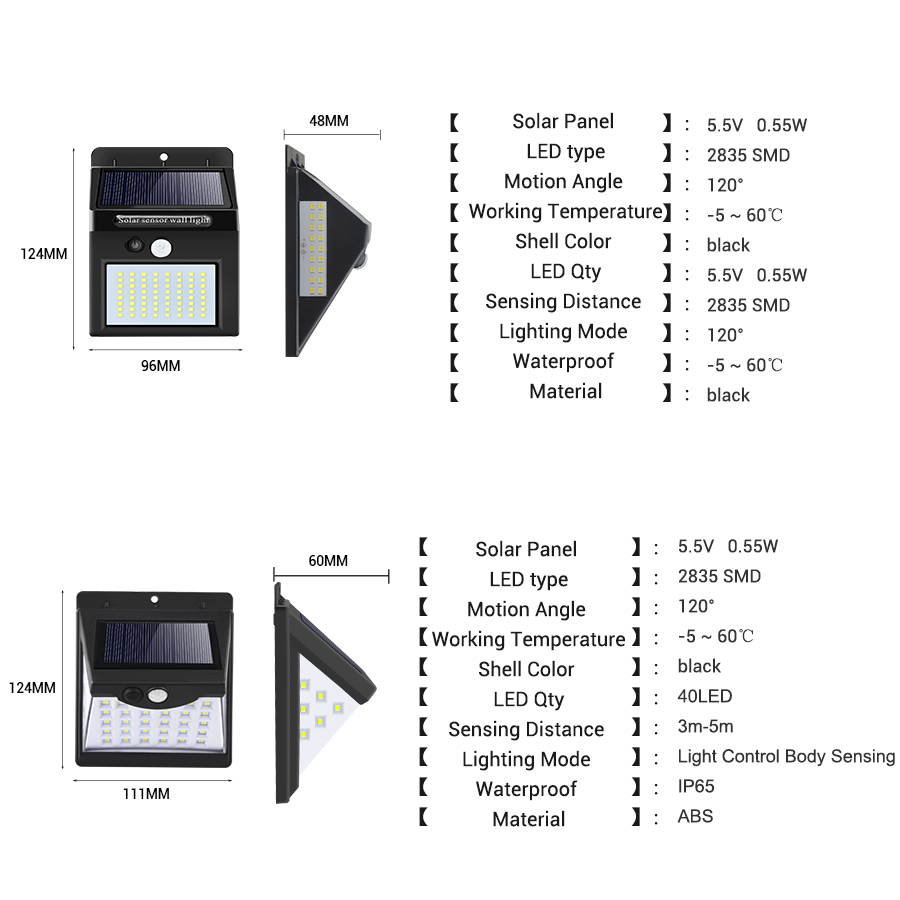 100 LEDs Solar LED Straatverlichting Outdoor Verlichting IP65 Hoge Lumen Solar LED Veranda Licht PIR Motion Sensor Pathway Muur lamp