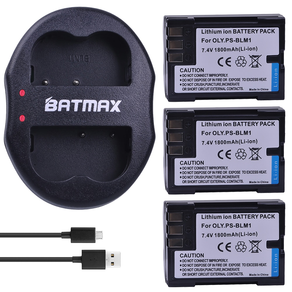3 pièces 1800 mAh PS-BLM1 BLM-1 BLM1 Caméra Batterie + Chargeur Double USB pour Olympus C-5060 C-7070 C-8080 E-30 E-300 E-330 E-500 E-510