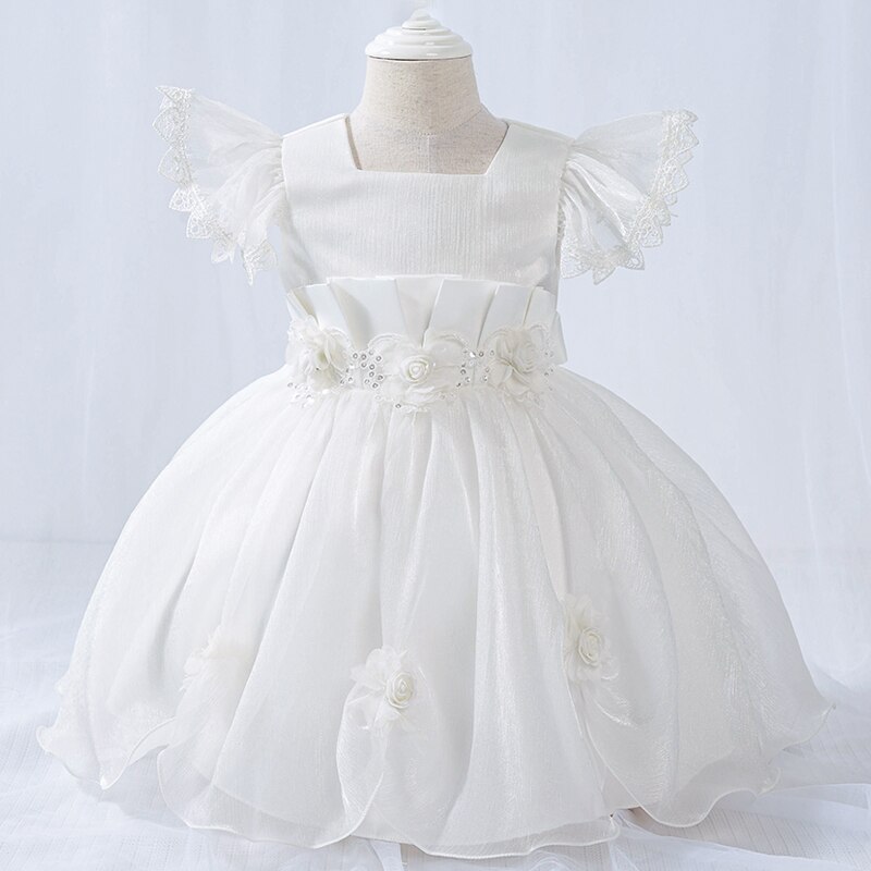 Flower Girl Dresses Birthday Dress for 1 Year Baby Girl Princess Dress Party and Wedding White Bridesmaid Dresses for Kids
