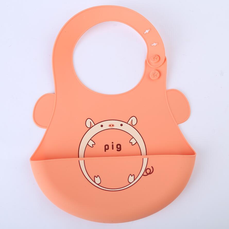 Cartoon Baby Silicone Bibs Waterproof Toddler Kids Adjustable Food Bib Baby Feeding Stuff Burp Cloth Boy Girl Bibs Apron Baberos: Orange Pig