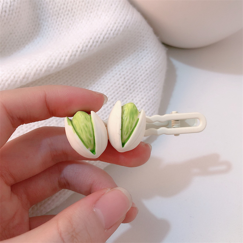 Simulering mad sød lille frisk side knækket hår pandehår klip finurlig andenæb klips hårtilbehør hovedbeklædning: Gul