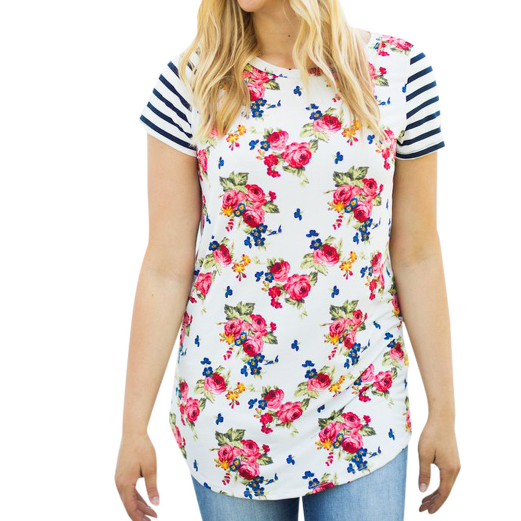 Umstandsbluse damen lockere lässige kurze kleidung übergröße umstandsblusen streifendruck blumenmuster zum stillen bluse  y924: schwarz / M