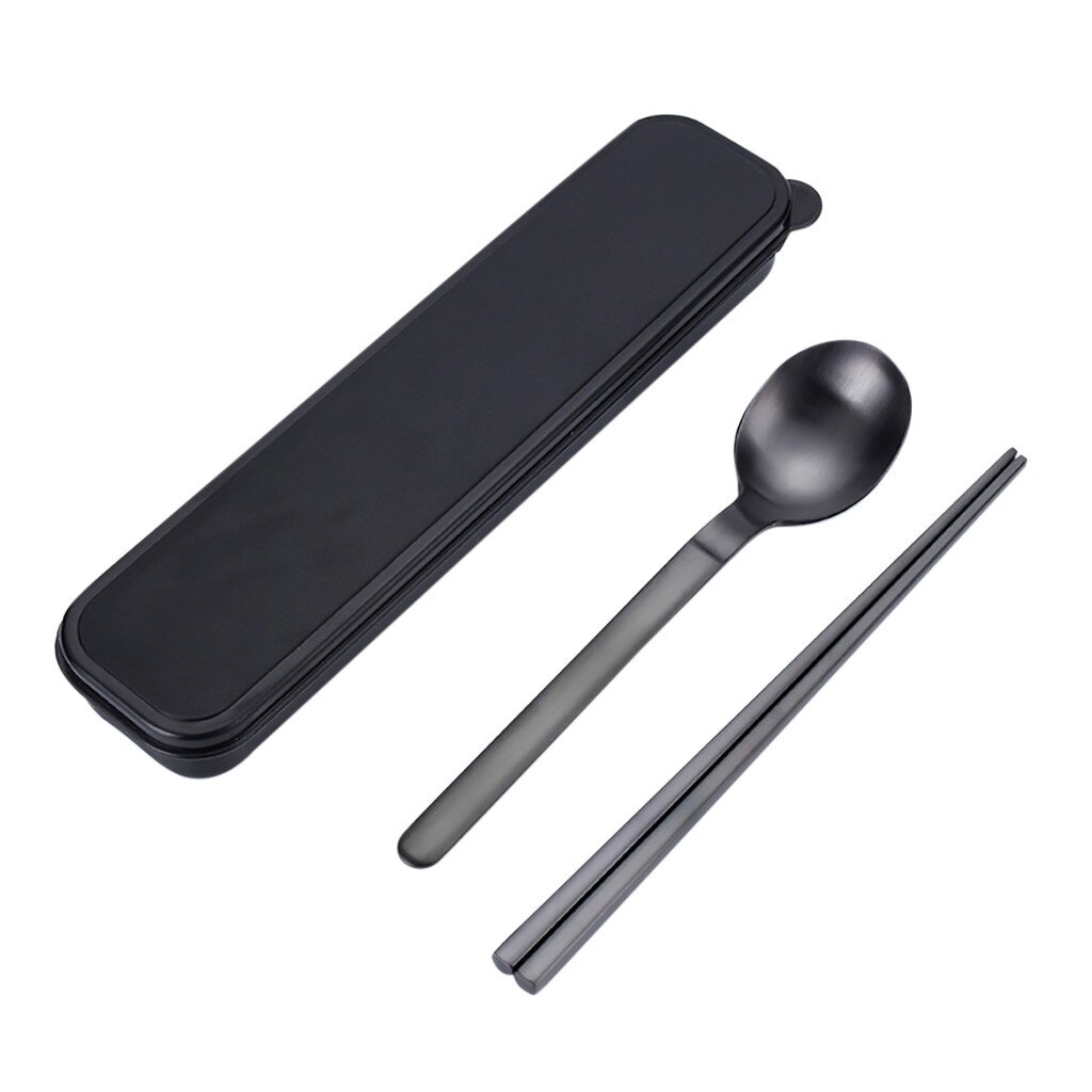 Portable Fork Spoon Travel Cutlery Set Portable Travel Silverware Utensils gadgets inteligentes kitchen tools accessories: Black 