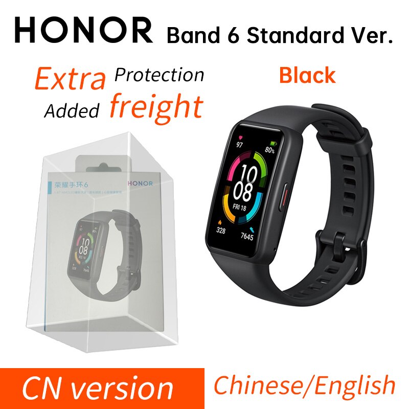 Honor Band 6 Global / CN Version Smartband Bracelet AMOLED Color Touchscreen Blood Oxygen SpO2 Heart Rate Sleep Swim Waterproof: CN Std Black ep