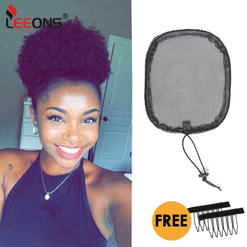, moño para el pelo, coleta, gorro de peluca para hacer pelucas, Kit de red para el pelo, cola de caballo Afro DIY con cordón de correa ajustable