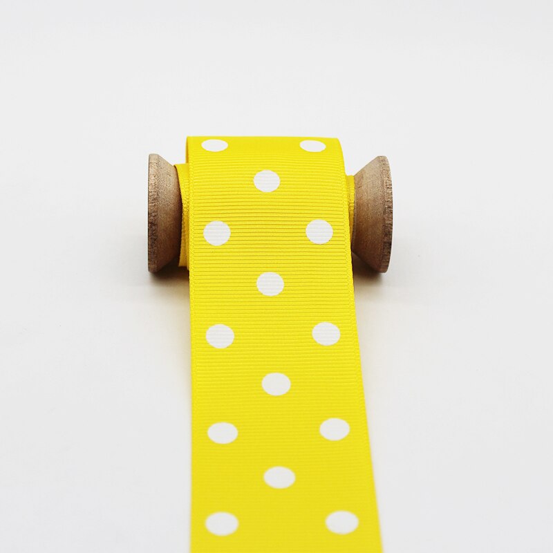1.5 inch 38mm 4cm stippen grosgrain lint milieuvriendelijk polyester stof bedrukt met witte stippen voor hoofdband lint strik accessoire: Geel