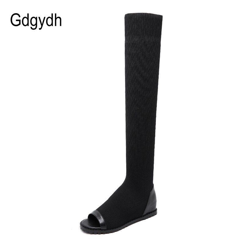 Gdgydh-Botas altas de tacón plano para mujer, botas por encima de la rodilla, con punta abierta, zapatos largos romanos, para Primavera,