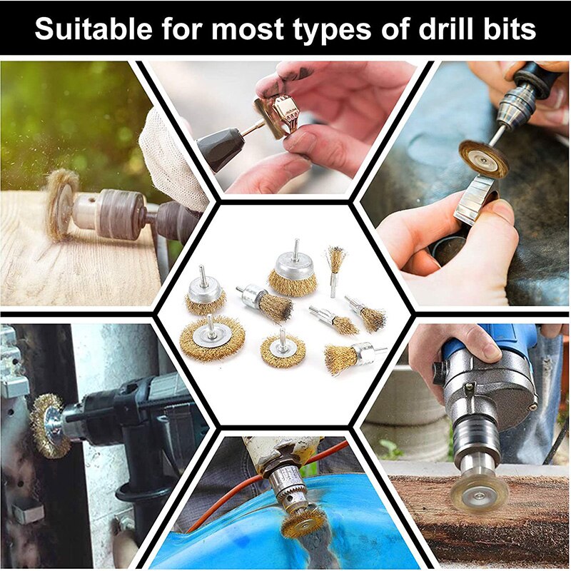 1/4-Inch Angle Grinder Wire Drill Brush Set Cleaning Brass Coated Metal Brush Wheel Set for Grinder/Removal Rust/Corrosion