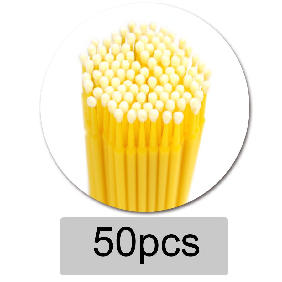 50pcs Disposable MicroBrush Eyelashes Extension Individual Lash Removing Swab Micro Brush For Eyelash Extension Tools: 50 pcs yellow