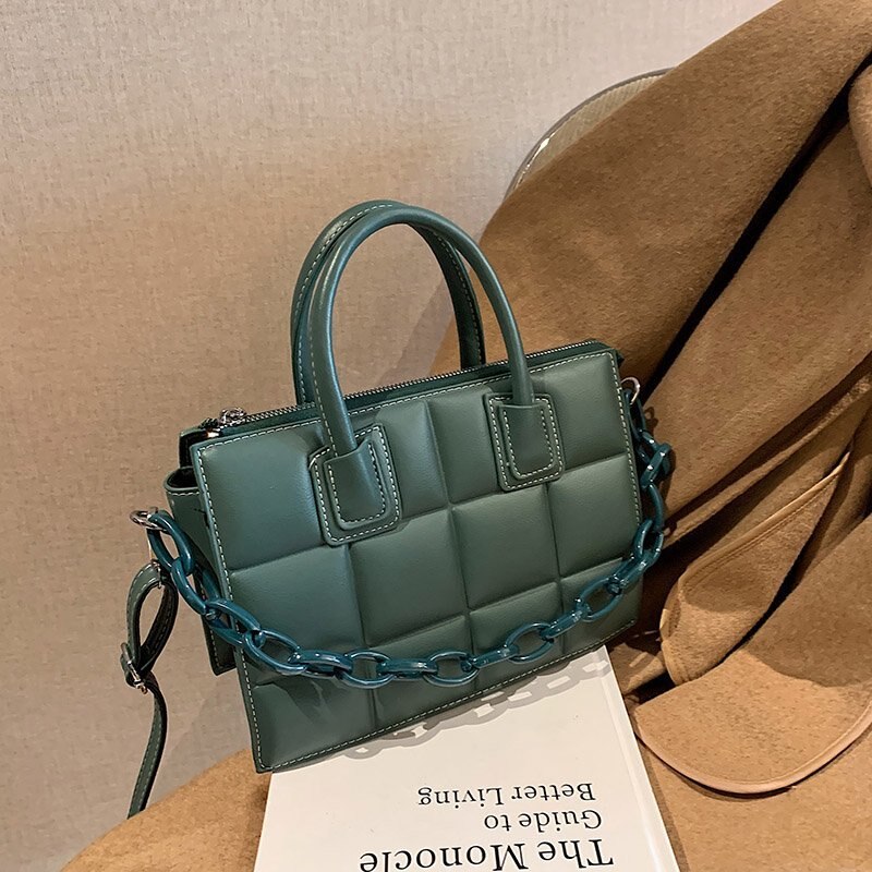 OLSITTI Lattice Pattern Leather Shoulder Bags for Women Minimalist Retro Female Handbag Crossbody: Blue