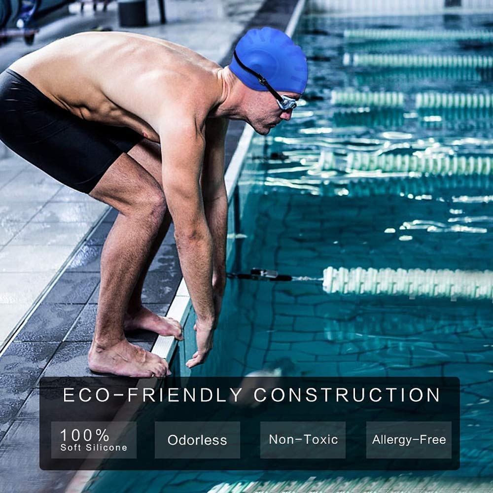 Swimming Caps 2 Pack Silicone Swim Cap No-Slip Long Hair Unisex Pool Hat with Ear Cover Protect for Men Women Adult Kids Youths