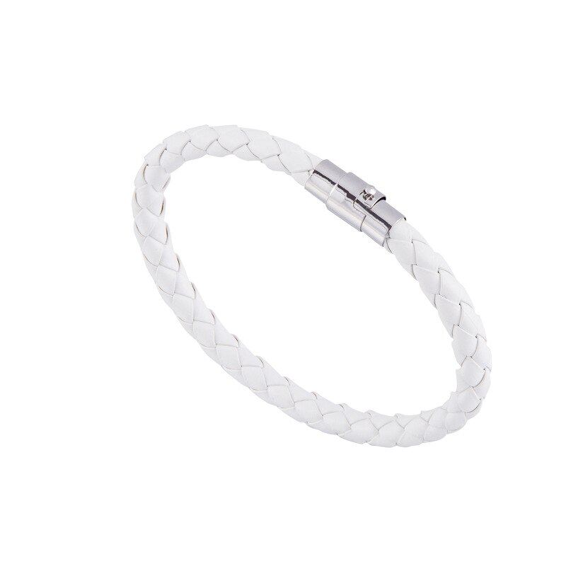 15 kleuren Geweven Armbanden Paar Armband Magnetische Sluiting Mannen Vrouwen Gevlochten Lederen Staal Lederen Touw Ketting Sieraden: WHITE