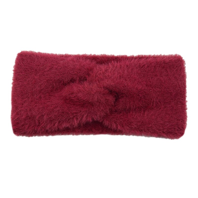 Diademas mullidas con nudo hechas a mano para mujer, bandanas de imitación de visón y Cachemira con lazo sólido, diademas sencillas con calentador de orejas, diadema para mujer: Rojo