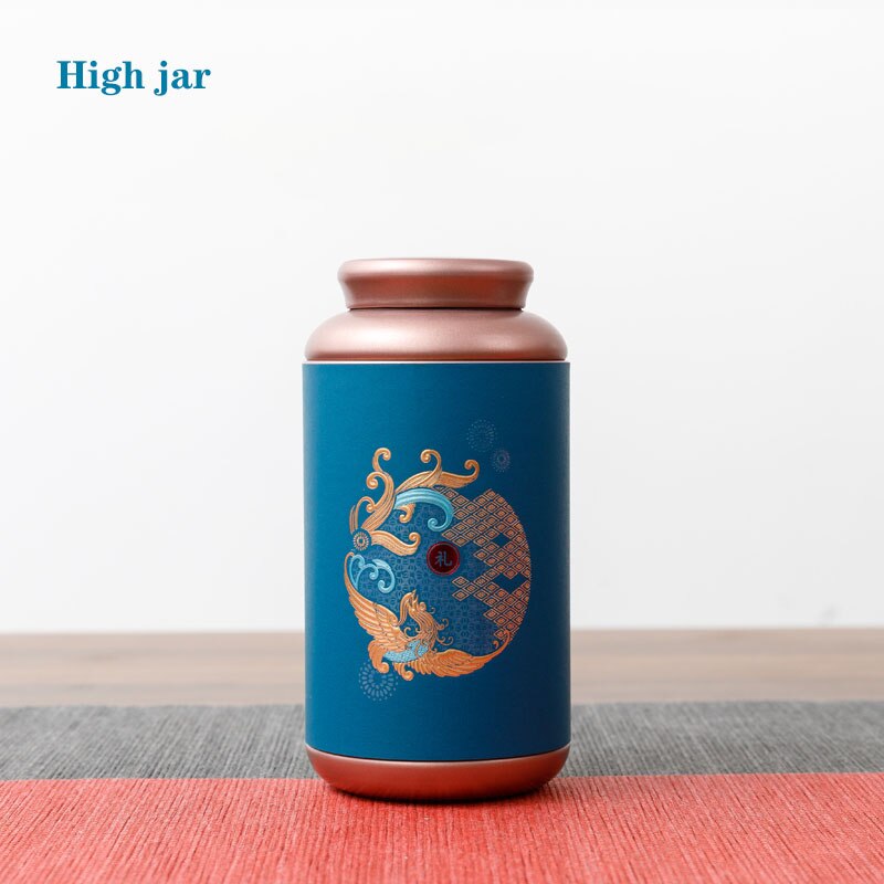 Contenedor sellado de Metal para el hogar, contenedor cilíndrico de Color sólido Universal para té y café, Chocolate, lata de Metal, caja de de almacenamiento: High jar blue