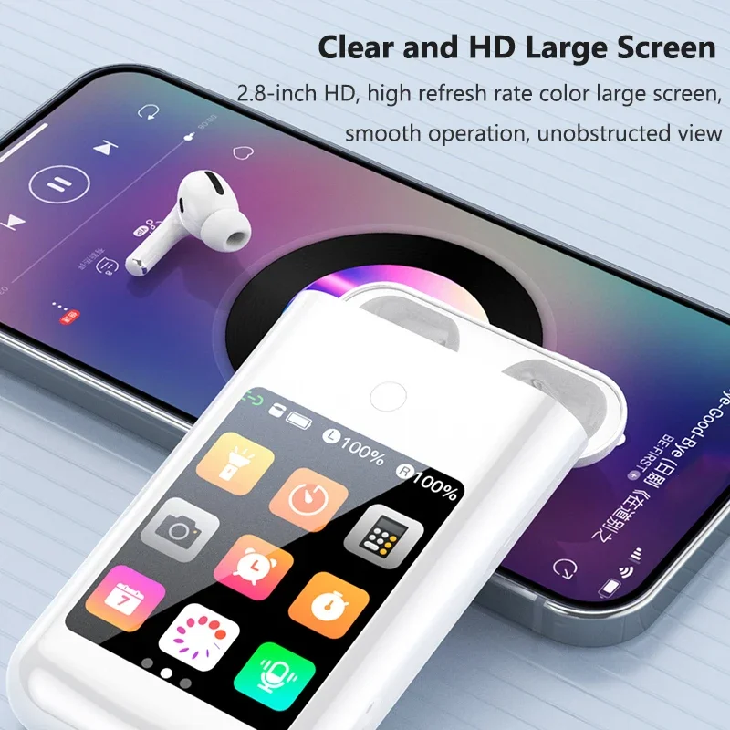 Bluetooth Wireless Headphones 8000mAh Charging Case In Ear Headset Power Bank With Mic 3 in 1 2.8-Inch Screen Touch Earphones