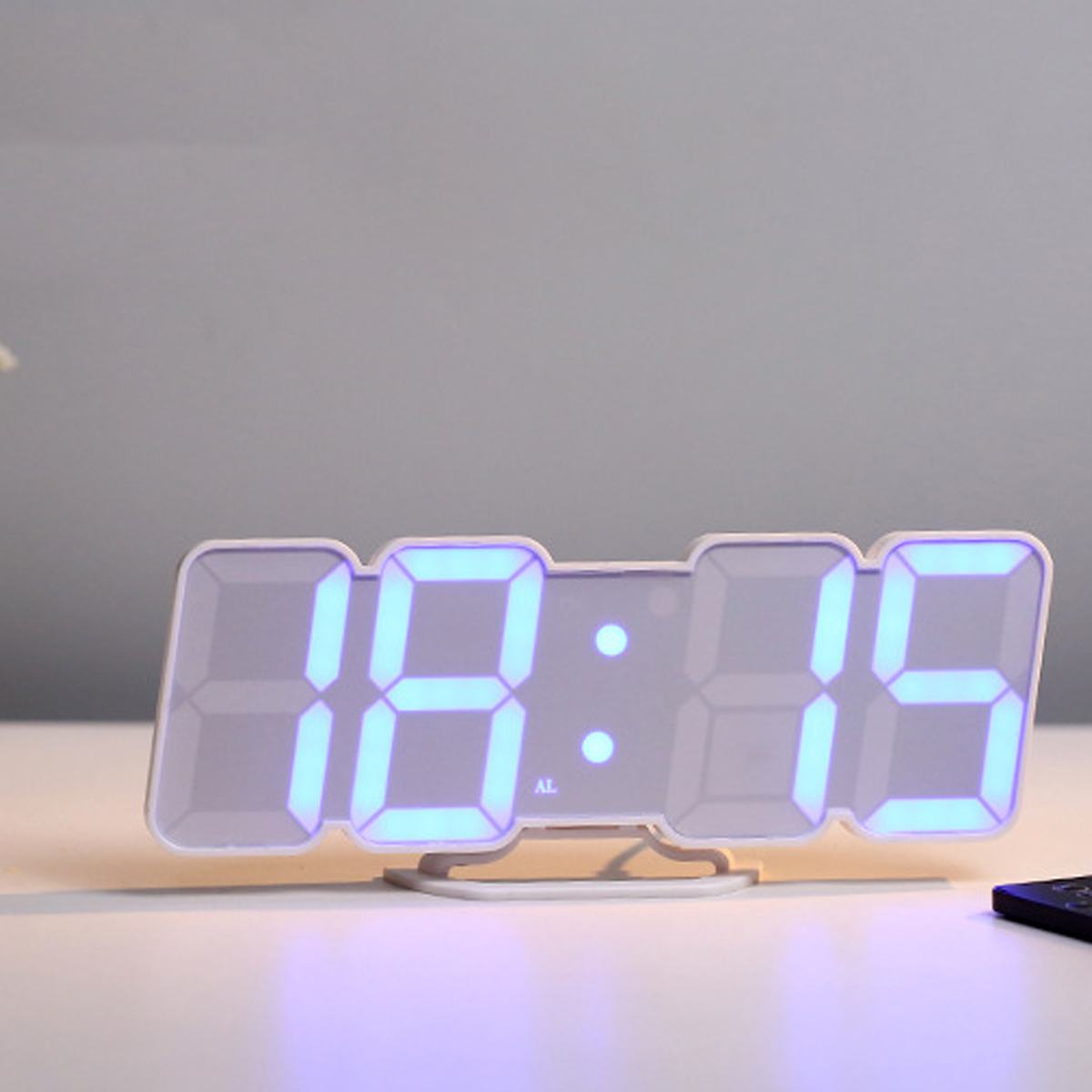 Digital Wall Clock Large Time 3D LED Alarm Date Temperature Nightlight Table Desk Watch Home Decorate Hang Electronic Clocks: A White