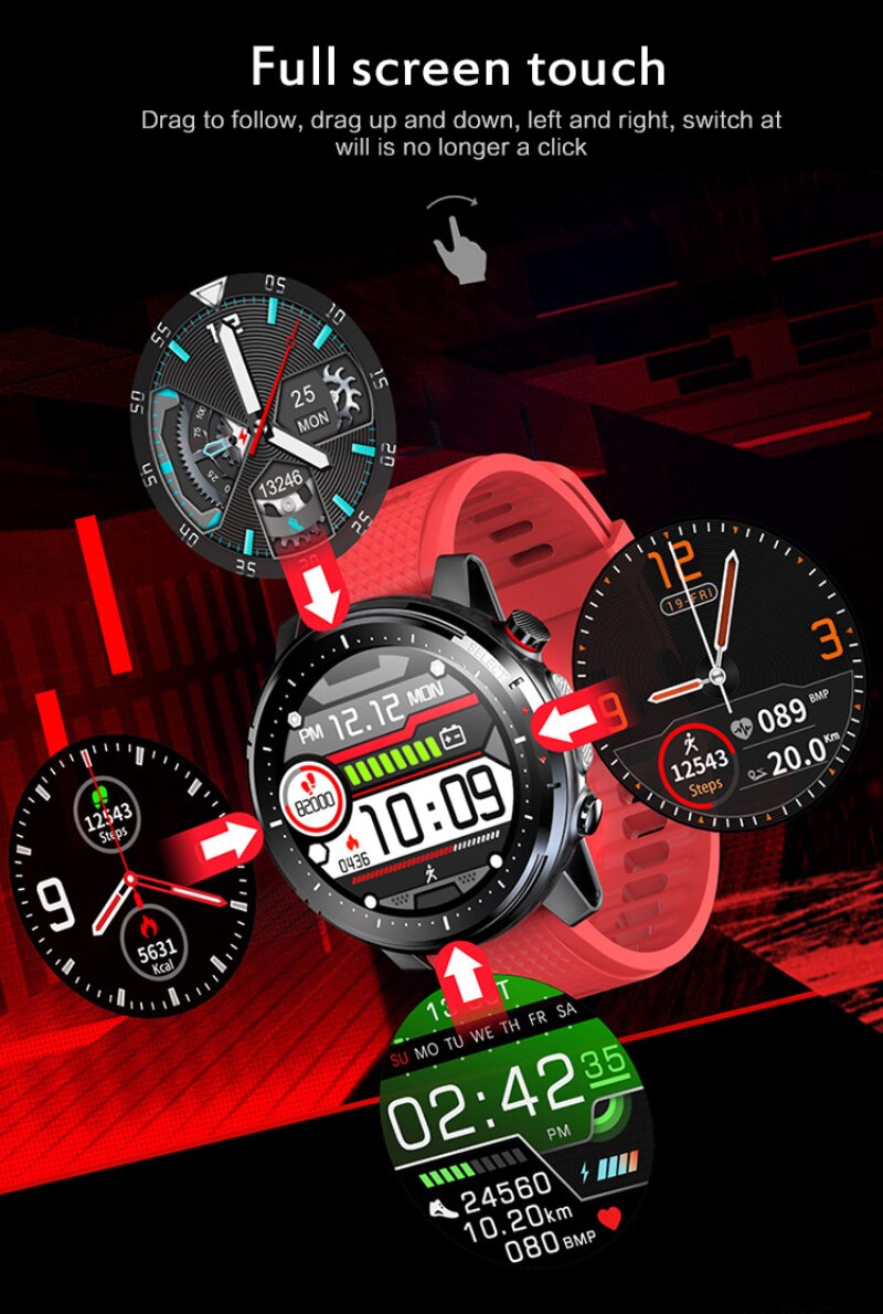 Smartwatch L15 - Bluetooth 5.0 - IP68 Waterproof - 1.3" TFT - Heart Rate & Blood Pressure Monitor - For iOS Android