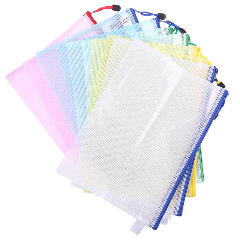 10Pcs A4 Size Mesh Document File Bags Storage Pouch with Zipper for Cosmetics Offices