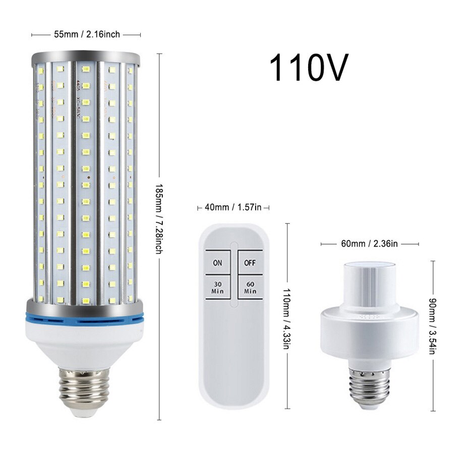 UV Germicidal Lamp 60W Equivalent Led Ultraviolet Germicidal uv Light Sterilizer Mites Lights LED UVC Light Bulb E26/E27 Socket: 60W Remote 110V