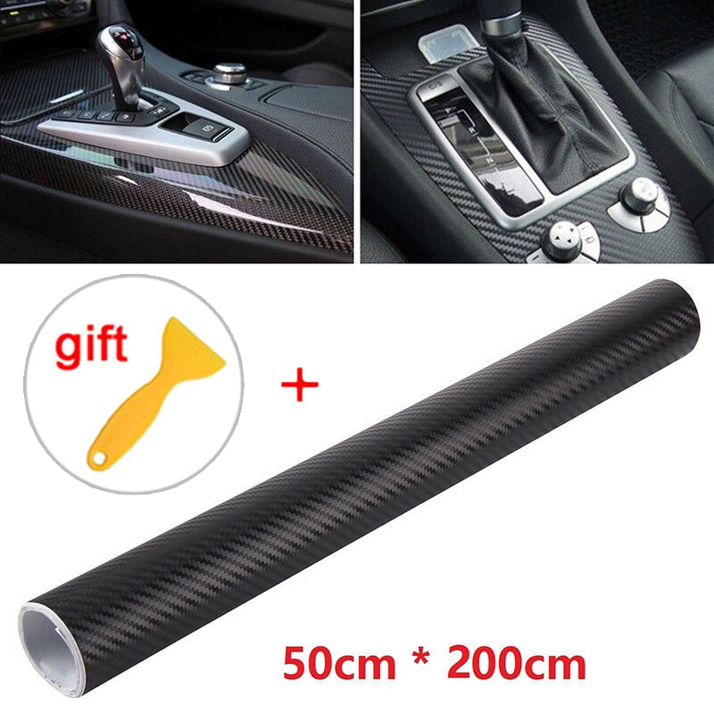Pegatina de coche con raspador para superficies de altavoces 50x200cm, lámina de vinilo de fibra de carbono negra mate, pegatinas decorativas prácticas