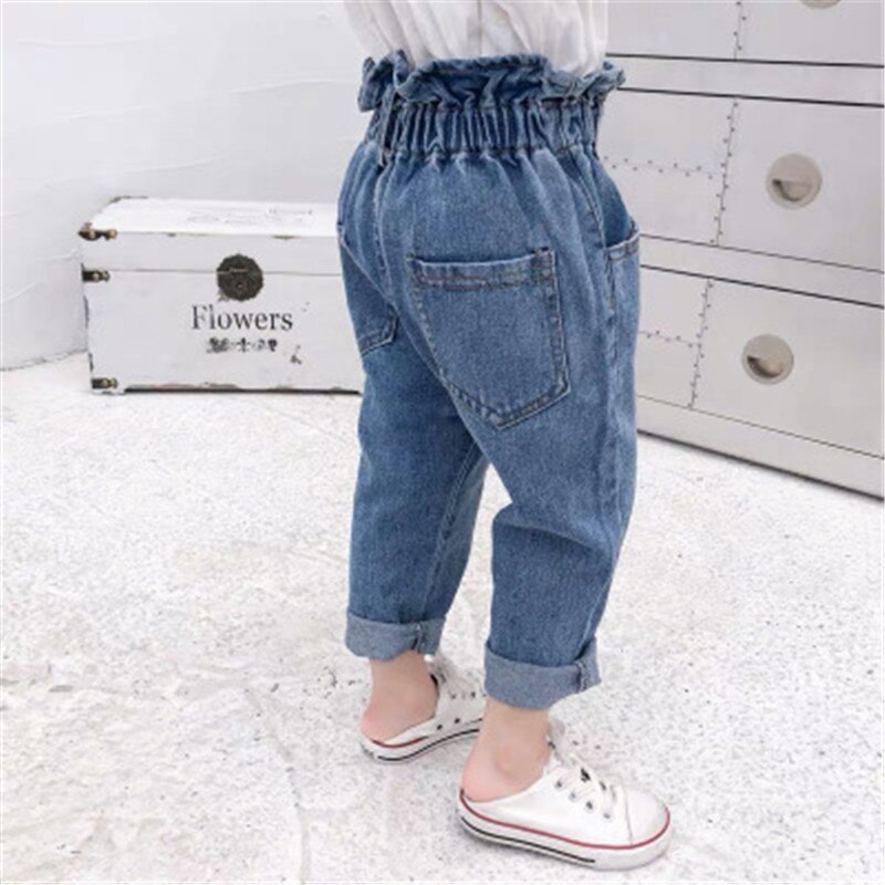 Forår efterår piger højtaljede jeans bukser bomuld casual baby fødder bukser teenager denim drenge jeans tøj