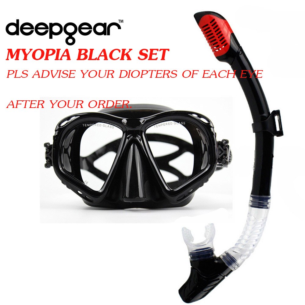 Le plus récent masque de plongée sous-marine myopie et engrenages de plongée masque de plongée en silicone pour adultes avec tuba pour la plongée en apnée et la plongée: Myopia Black Set