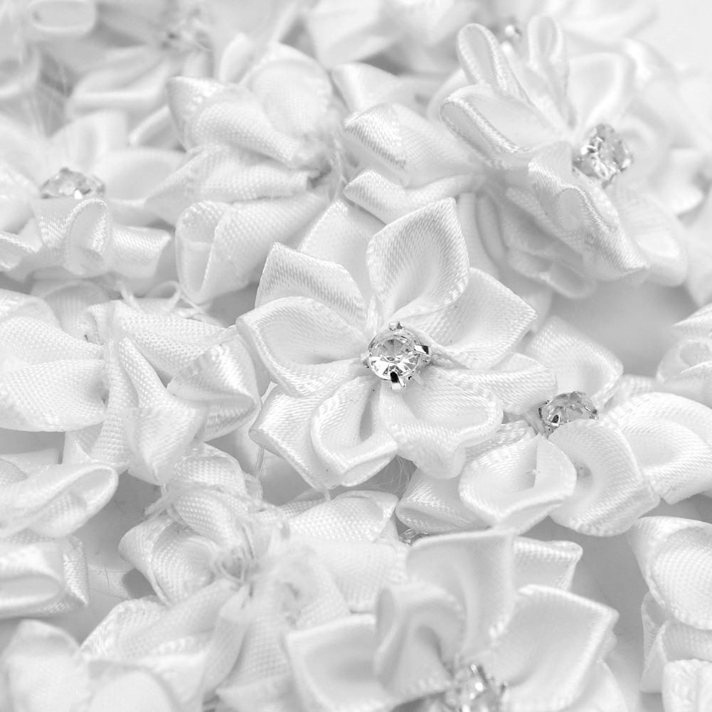 40x flores de satén blancas incrustadas con flor de satén de cristal Artificial para decorar el vestido de boda vestido de sombrero bolsos zapatos