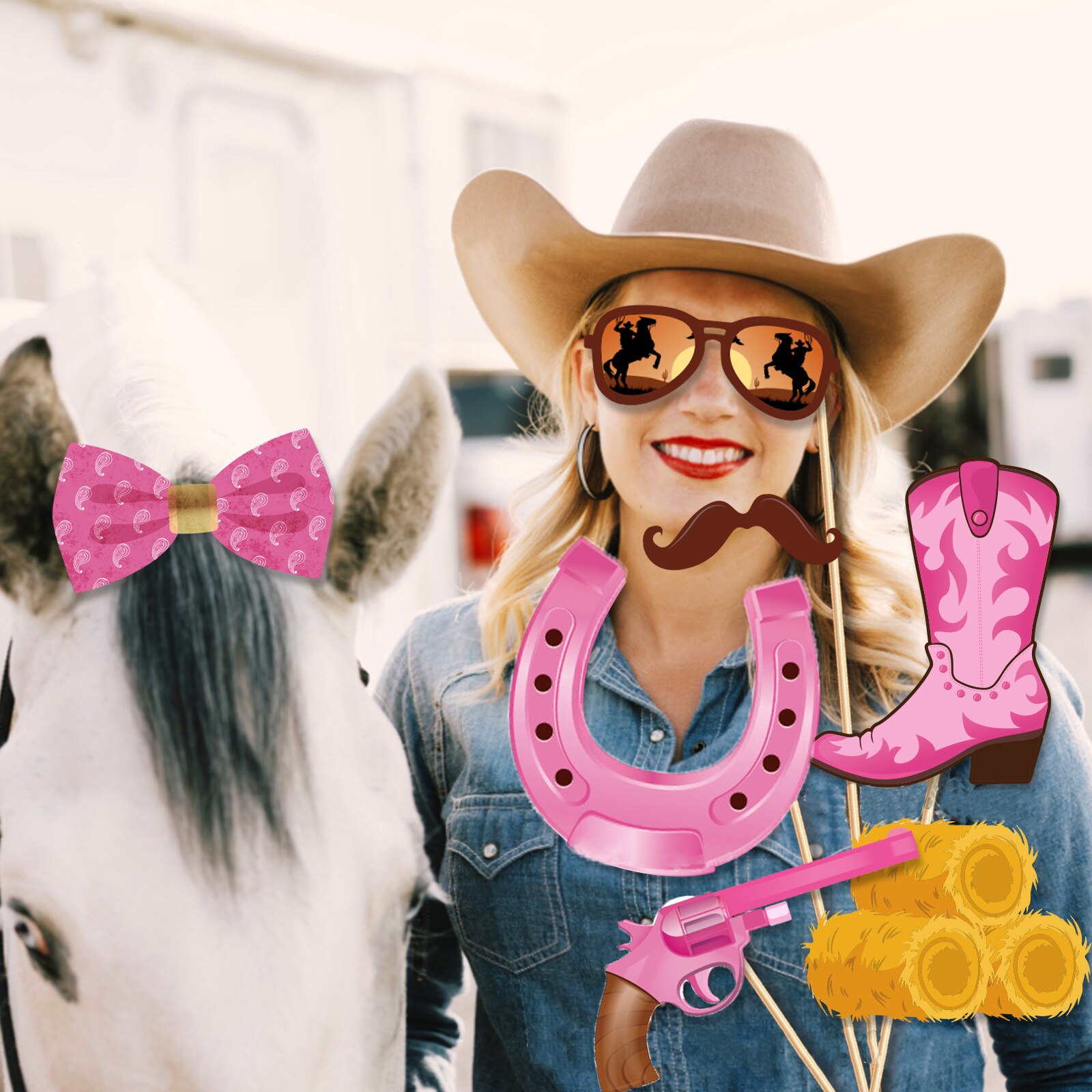 JOYMEMO 25PCS Western Cowgirl Theme Photo Booth Tools Welcome To The Wild West DIY Photo Props Girl Birthday Party Supplies