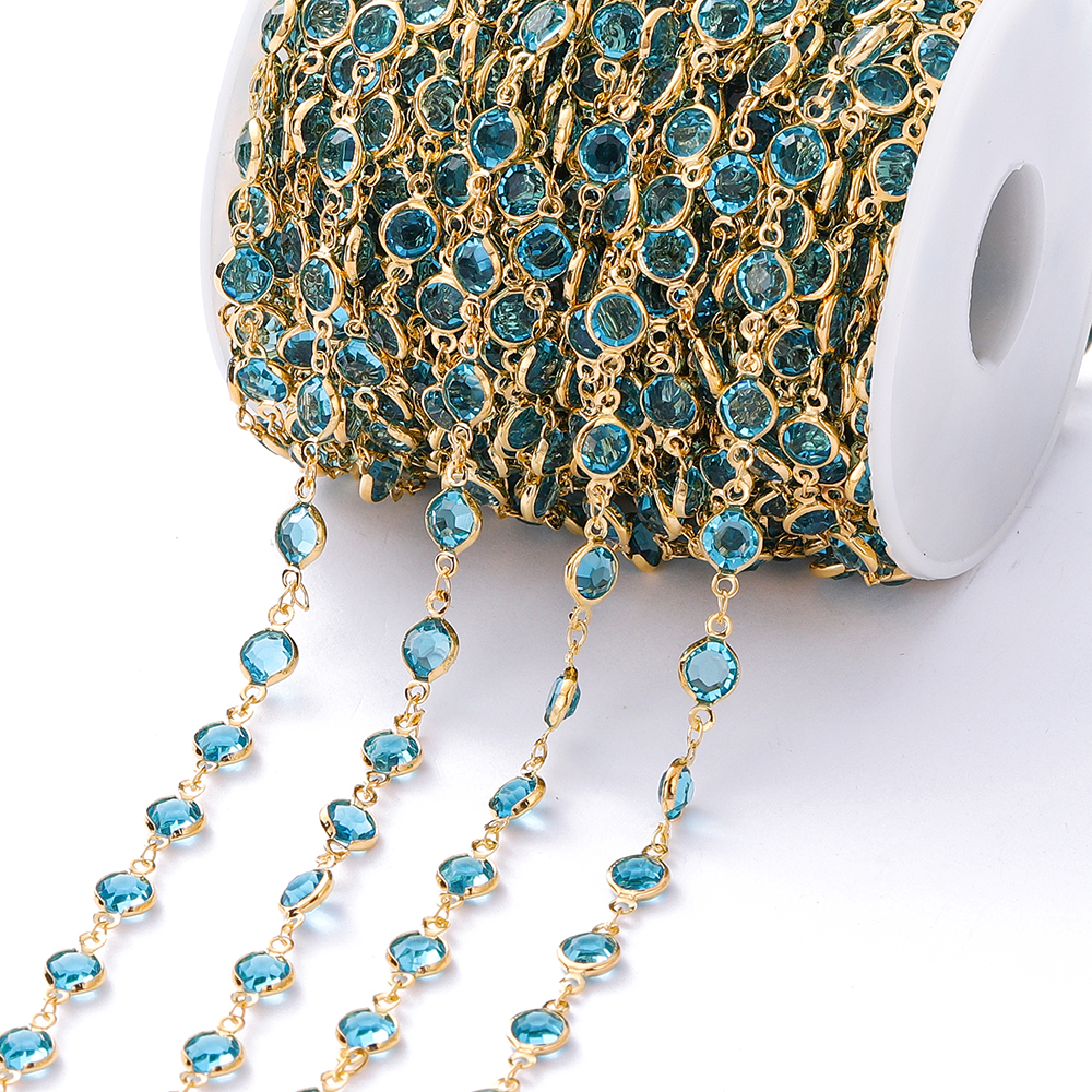 1 metro/rollo de cuentas de cristal coloridas de 6mm, cadena con cuentas de cristal, collar de oro KC, accesorios de cadena para manualidades para hacer joyería DIY: Plata