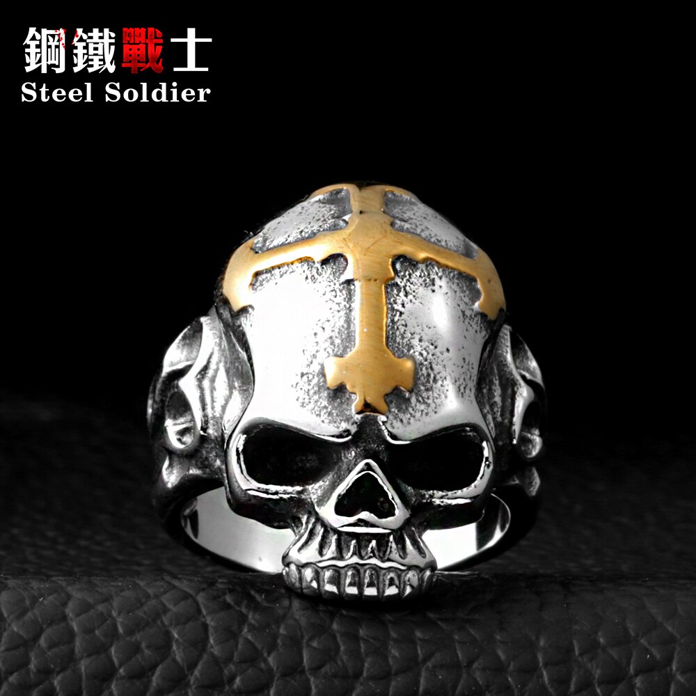Steel soldier men stainless steel Punk skull Skull Ring Skeleton Style Jewelry